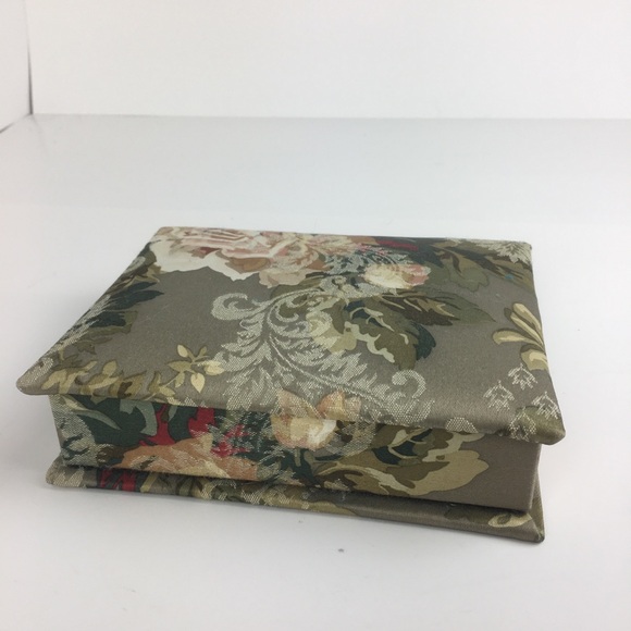 Floral Jacquard Fabric Covered Box Green Ivory Roses Book - Picture 3 of 11
